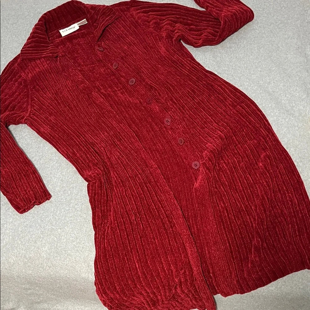 Red Duster Cardigan Sweater Medium Chenille Button Christmas Holiday Lounge